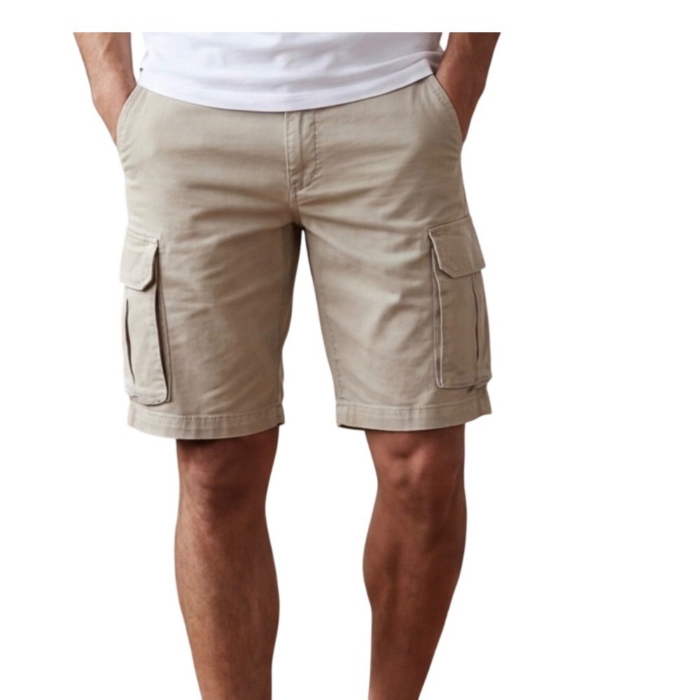 Sisley Mens Cargo Shorts Khaki Tan Multi Pocket Twill Casual Summer Shorts 32
